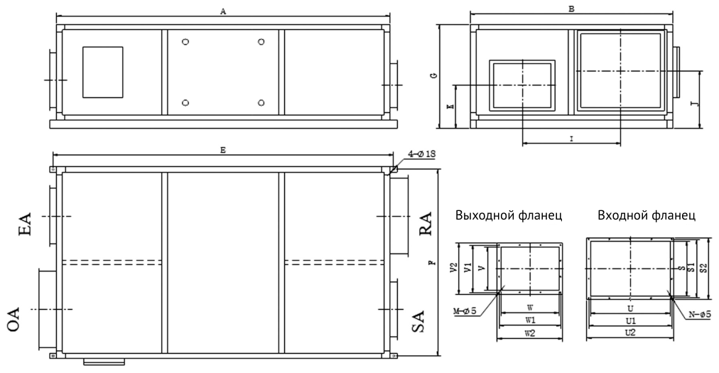 Габаритные размеры серии SR-H 4000-6000, мм — Приточно-вытяжная установка Supervent SR-H-5000
